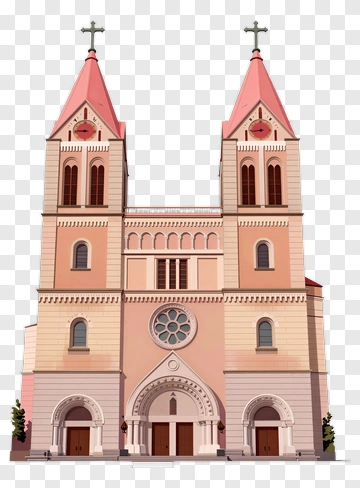 Pink Church With Two Towers PNG
