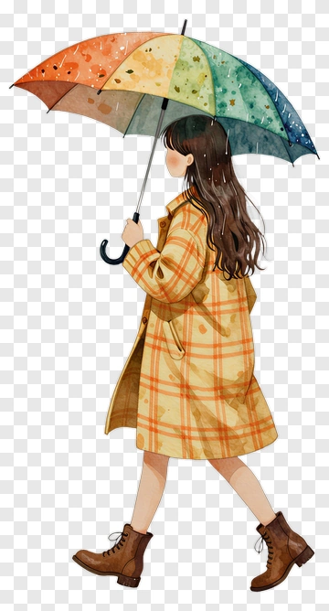 Girl With Rainbow Umbrella PNG