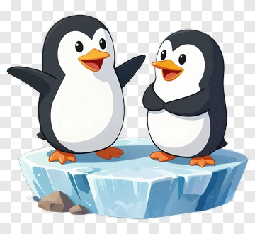 Two Happy Penguins On Ice PNG