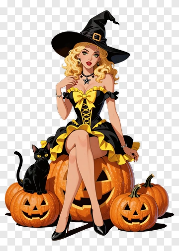 Witch In Halloween Costume PNG