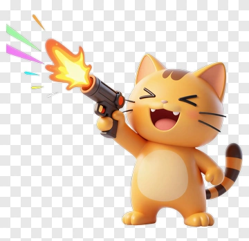 Orange Cat Holding Toy Gun PNG