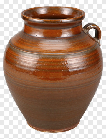 Brown Glazed Ceramic Pot With Handle PNG