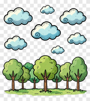 Cartoon Trees And Clouds PNG