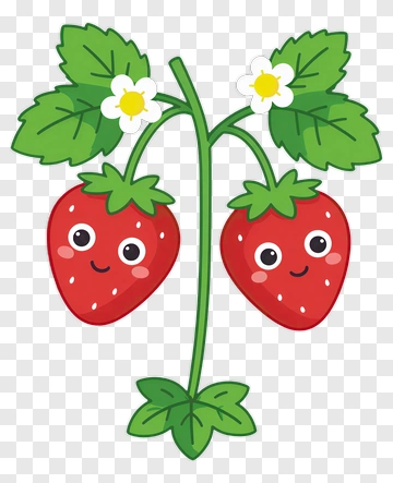 Cute Strawberry Plant With Flowers PNG