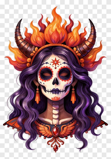 Flame Crown Sugar Skull Woman PNG