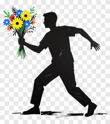 Man Running With Bouquet Of Flowers PNG