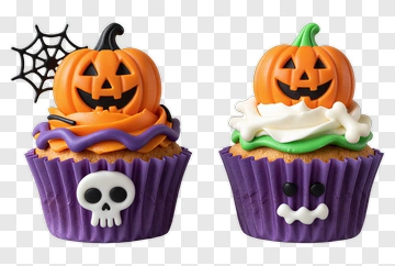Two Halloween Cupcakes With Jack-o-Lanterns PNG