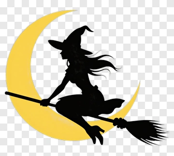 Witch Riding Broom Over Moon PNG