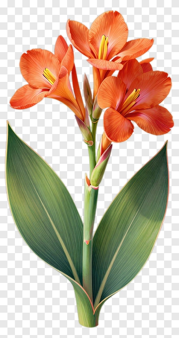 Orange Canna Lily With Green Leaves PNG