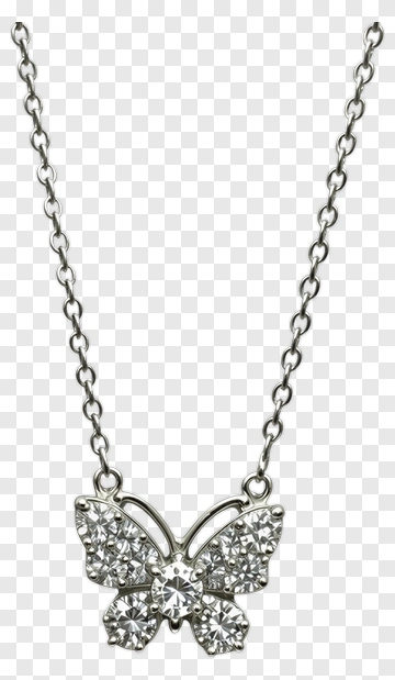 Silver Butterfly Diamond Pendant Necklace PNG