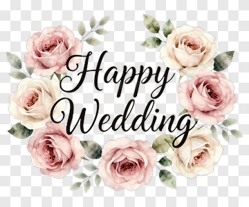 Happy Wedding Watercolor Floral Design PNG