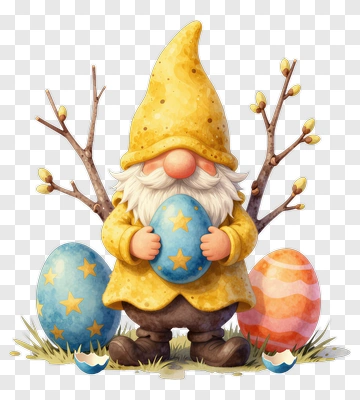 Easter Gnome Holding Blue Egg PNG