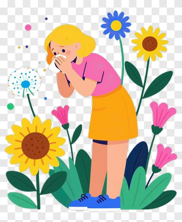 Girl With Allergy In Flower Garden PNG
