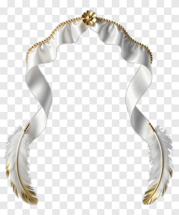 White Ribbon With Gold Feather Decor PNG