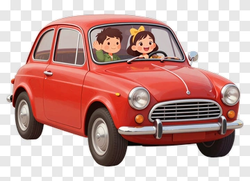 Children In A Red Car PNG