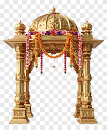 Golden Temple Arch With Flower Garlands PNG