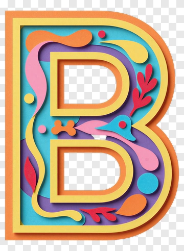Colorful Letter B With Bird And Leaf PNG