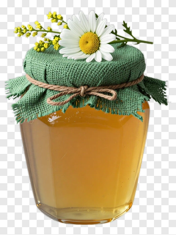 Honey Jar With Daisy And Green Cloth PNG