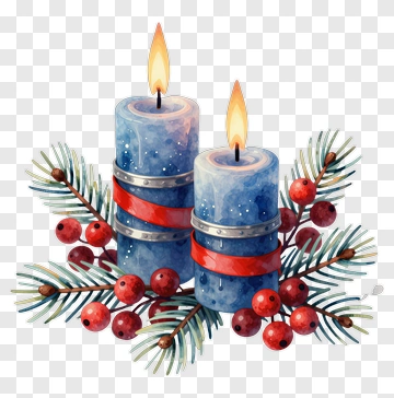 Blue Candles With Pine And Berries PNG