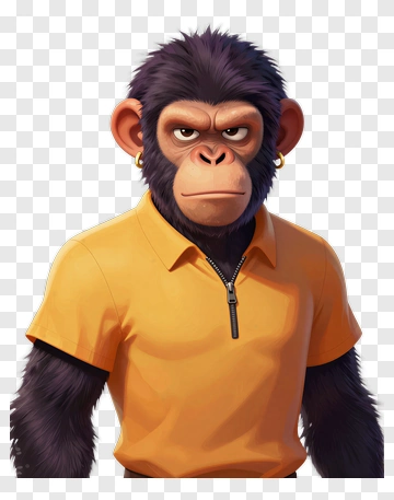 Anthropomorphic Chimp In Orange Shirt PNG