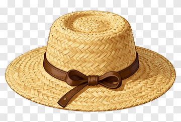 Straw Hat With Leather Bow PNG