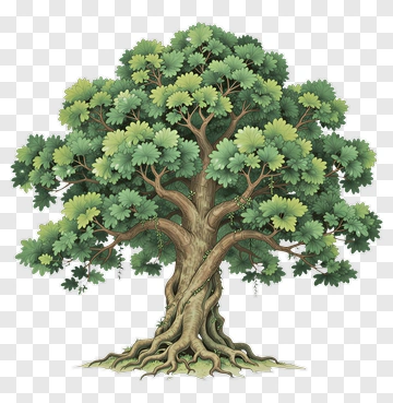 Ancient Giant Tree With Thick Roots And Lush Leaves PNG