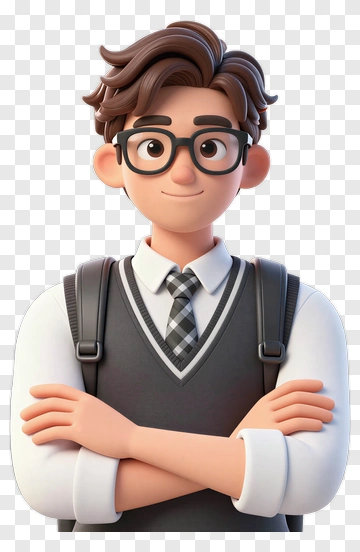 Cartoon Student With Glasses PNG