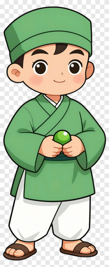 Cartoon Child In Traditional Green Attire PNG