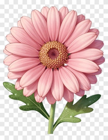Pink Daisy With Green Leaves PNG