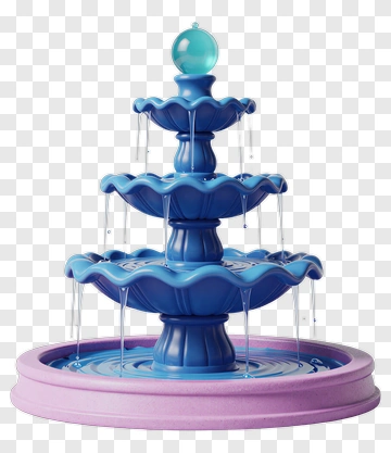 Blue Tiered Fountain With Glass Orb PNG
