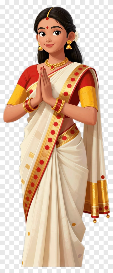 Woman In Traditional Sari With Prayer Gesture PNG