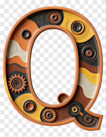 Decorative Letter Q With Gears PNG