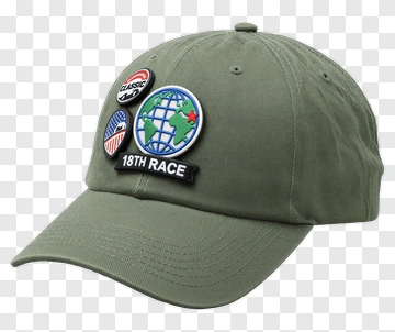 Green Baseball Cap With Race Patches PNG