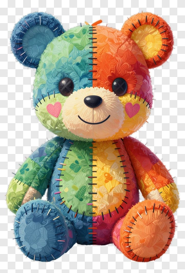 Colorful Patchwork Teddy Bear PNG