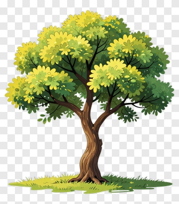 Cartoon Tree With Yellow And Green Leaves PNG