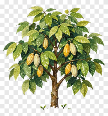 Cocoa Tree With Pods And Leaves PNG