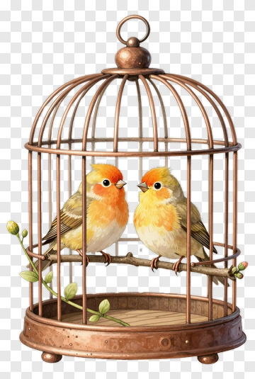 Two Birds In A Copper Cage PNG