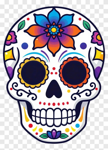 Colorful Sugar Skull With Floral Design PNG