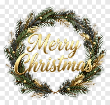 Merry Christmas Wreath With Pine And Gold PNG