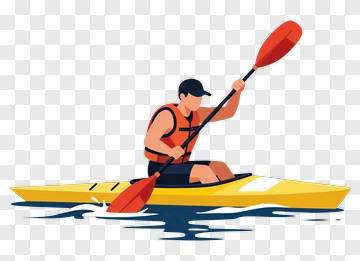 Man Paddling In A Yellow Kayak PNG