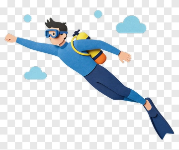 Scuba Diver Flying Through Clouds PNG
