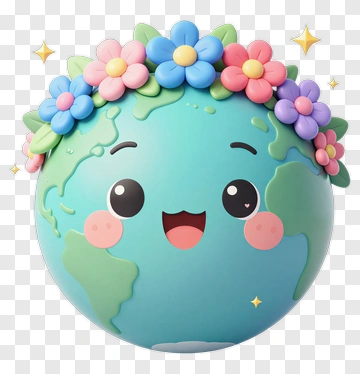 Cartoon Earth With Floral Crown PNG
