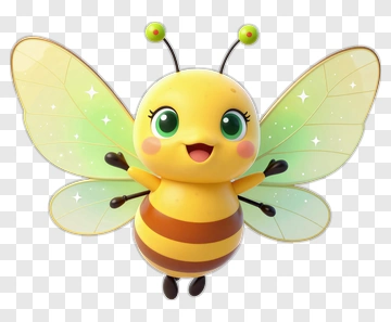 Adorable Cartoon Bee Flying With Sparkling Wings PNG