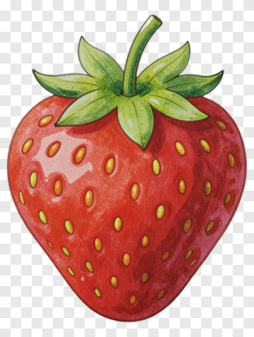 Hand-drawn Strawberry With Green Leaves PNG