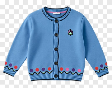 Blue Knit Cardigan With Colorful Embroidery PNG