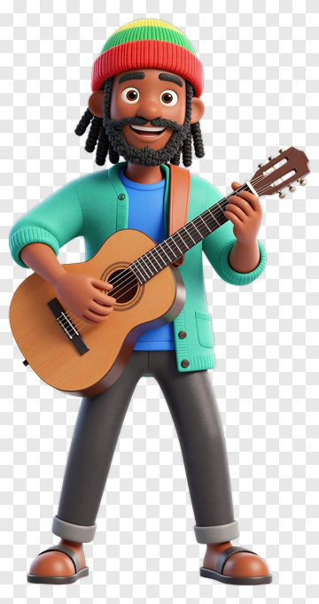 Cartoon Rasta Musician Playing Guitar PNG