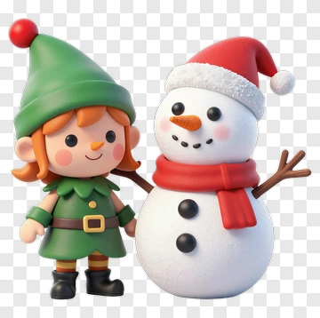 Elf And Snowman Together PNG
