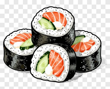 Hand-drawn Sushi Rolls With Salmon And Cucumber PNG
