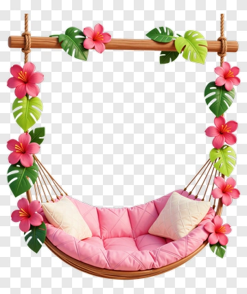 Pink Hammock With Flowers And Leaves PNG