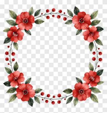 Red Flower Wreath With Green Leaves PNG